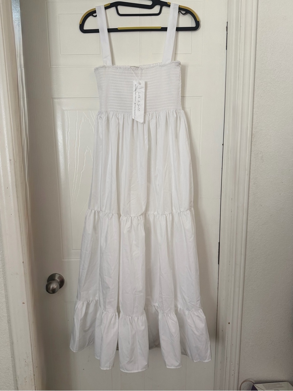 White Smocked Tiered Maxi Dress with Wide Straps NWT
